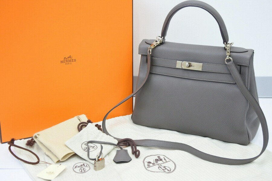 ◆[USED/中古]◆送料無料◆【美品】HERMES エルメス ケリー28　エタン　トゴ D刻　シルバー金具【中古】【RCP】