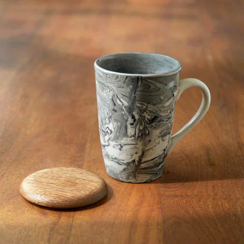 カーボン製トールマグ（蓋付き）兼コースター / Ceramic Carbon Tall Mug W/Lid cum Coaster (送料無料 | Free Shipping)