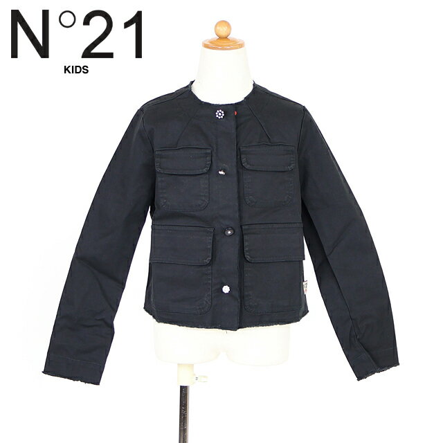ヌメロ ヴェントゥーノ（N°21 KID）キッズ 訳あり ジャケット ブラック系 ストーンボタンポイントノーカラージャケット （サイズ/8Y）*ad0002