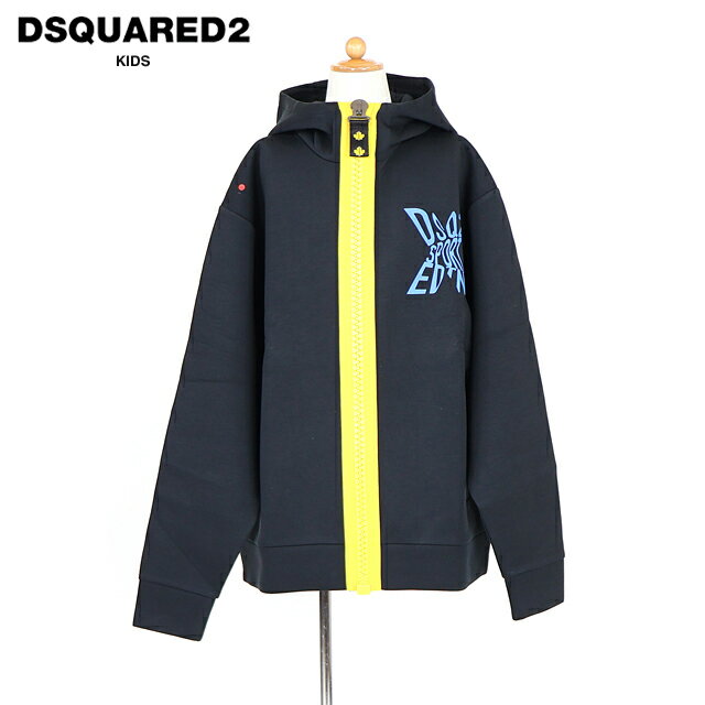 ディースクエアード（DSQUARED KID）キッズ 訳あり パーカー ブラック系 ロゴプリントジッパーポイントデザインパーカー （サイズ/14Y）*ad0003
