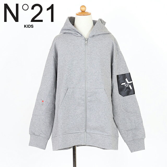 ヌメロ ヴェントゥーノ（N°21 KID）キッズ 訳あり パーカー グレー系 袖ロゴポイントパーカー （サイズ/10Y）*ad0004
