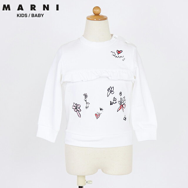 マルニ（MARNI KID）ベビー 訳あり スウェット・トレーナー ホワイト系 ロゴ×花プリントフリル切替トレーナー （サイズ/12M-18M/18M-24M/24M-36M）*ad0012