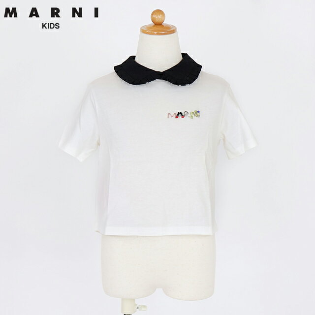 マルニ（MARNI KID）キッズ 訳あり Tシャツ ホワイト系 ロゴビーズデザインプリーツ襟カットソー （サイズ/4Y/8Y）*ad0013