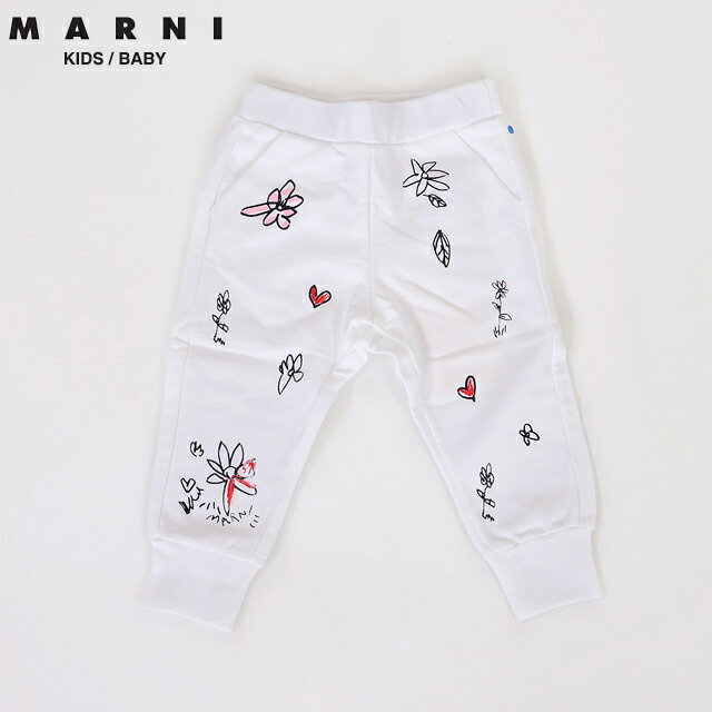 マルニ（MARNI KID）ベビー 訳あり パンツ ホワイト系 手書き花プリントスウェットパンツ （サイズ/9M-12M/12M-18M）*ad0019