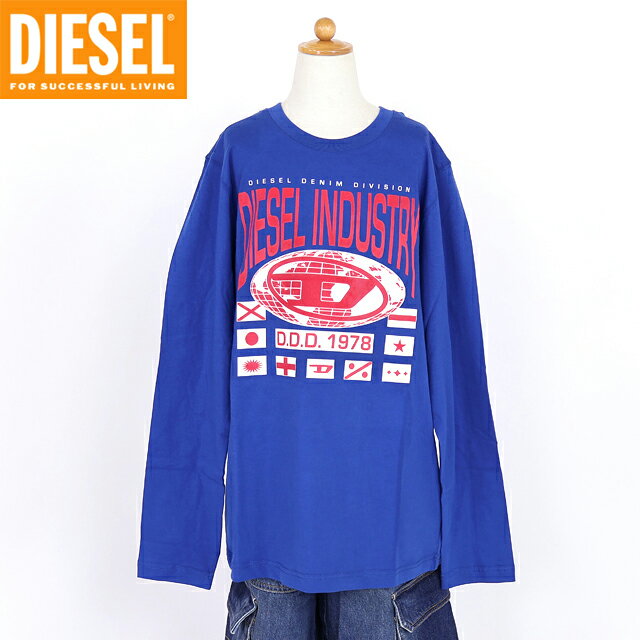 乐天商城 - ディーゼル（DIESEL JUNIOR）ジュニア 訳あり Tシャツ ブルー系 発泡プリント長袖Tシャツ （サイズ/14Y）*ak0014