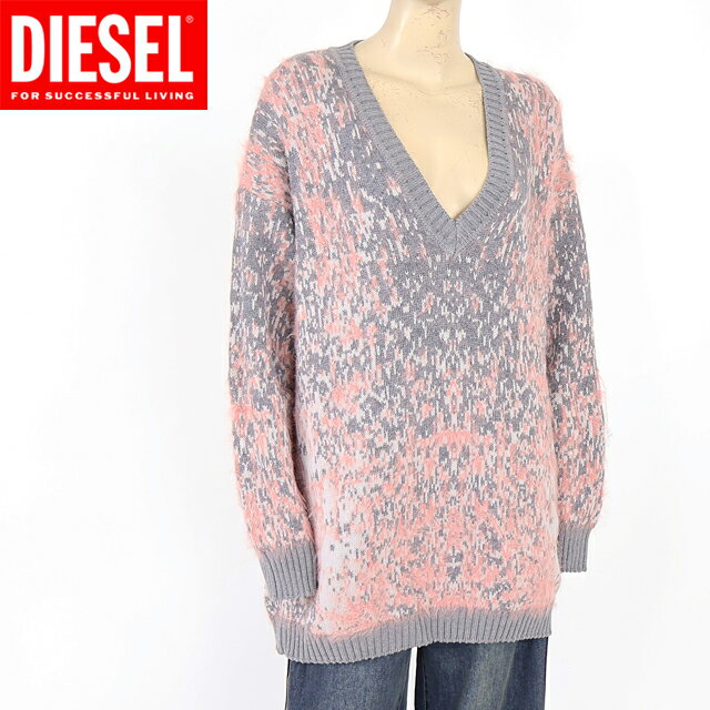 ディーゼル（DIESEL）レディース 訳あり 長袖ニット Vネック グレー系 シャギーMIX Vネックロングニット （サイズ/M）*al0009