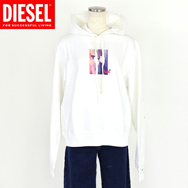 ディーゼル（DIESEL）レディース 訳あり プルオーバーパーカー ホワイト系 バタフライプリントロゴ刺繍ポイントフーディー （サイズ/M） al0041