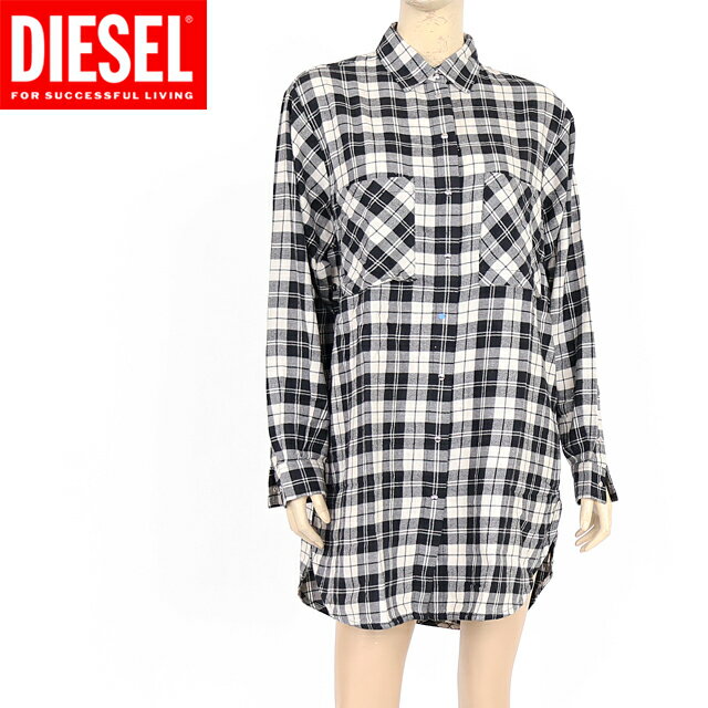 ディーゼル（DIESEL）レディース 訳あり 長袖ブラウス ブラック系 D-SUPER-INEW チェック柄オーバーサイズロングブラウス （サイズ/XS/S）*al0050