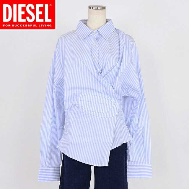 ディーゼル（DIESEL）レディース 訳あり 長袖ブラウス ブルー系 C-SIZ-N2 Dポイントデザインウエストシェイプブラウス （サイズ/44）*al0056