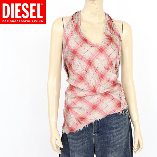 ディーゼル（DIESEL）レディース 訳あり ブラウス ピンク系 T-ARK チェック柄アシメフォルターネックブラウス （サイズ/38）*al0057