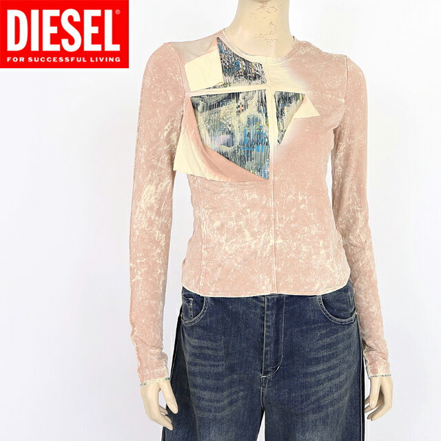 ディーゼル（DIESEL）レディース 訳あり 長袖Tシャツ ベージュ系 T-TREATY デザインプリント （サイズ/M）*al0059