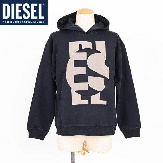 ディーゼル（DIESEL）メンズ 訳あり パーカー プルオーバー ブラック系 ロゴプリント切替フーディー （サイズ/S/L/XL）*am0032