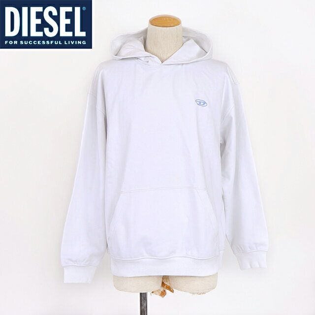 ディーゼル（DIESEL）メンズ 訳あり パーカー プルオーバー ホワイト系 ロゴラバー加工デザインフーディー （サイズ/S/M/L）*am0033
