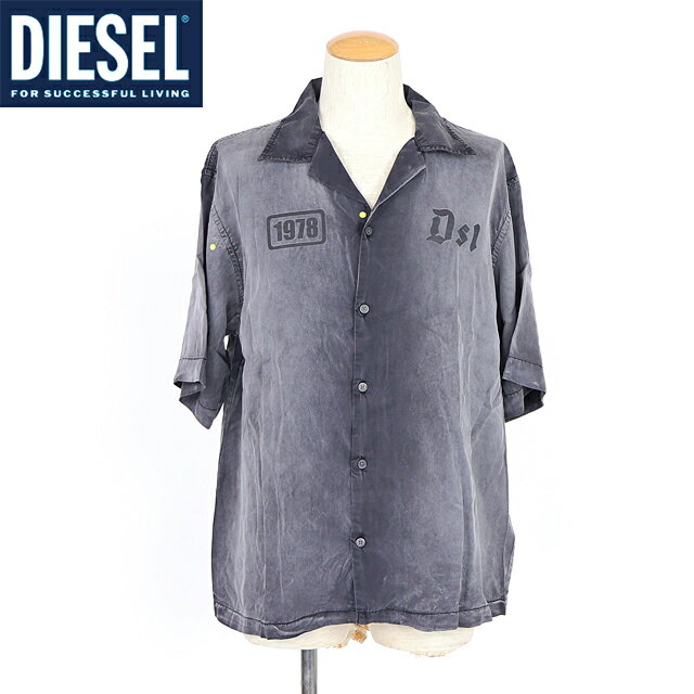 ディーゼル（DIESEL）メンズ 訳あり カジュアルシャツ 半袖 ブラック系 ロゴポイントウォッシュブラウス （サイズ/46）*am0048