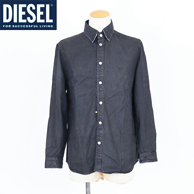 ディーゼル（DIESEL）メンズ 訳あり デニムシャツ 長袖 ブラック系 ロゴポイント刺繍カラーデニムシャツ （サイズ/XS）*am0049