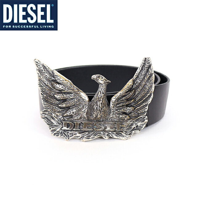 ディーゼル（DIESEL）メンズ 訳あり ベルト ブラック系 ロゴバックルレザーベルト イタリア製 （サイズ/75） am3008