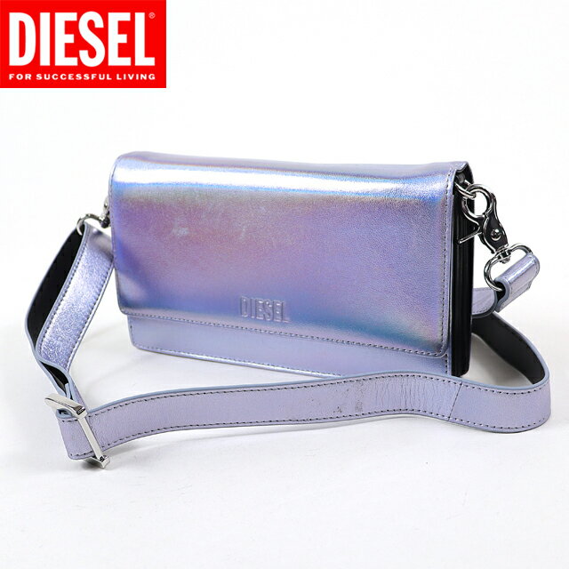 ディーゼル 財布（レディース） ディーゼル（DIESEL）レディース 訳あり 長財布（小銭入れあり） シルバー系 シルバーブルー 　レザー使い ショルダーベルト付き （サイズ/UNI）*bl3011