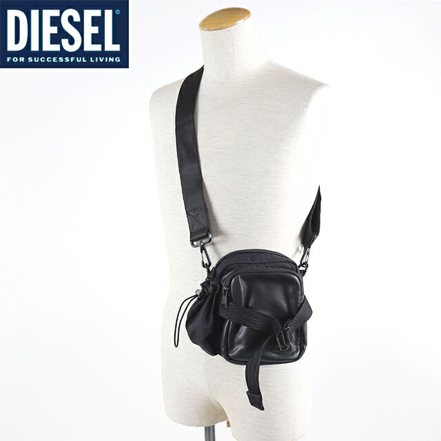 ディーゼル ミニショルダーバッグ メンズ ディーゼル（DIESEL）メンズ 訳あり ショルダーバッグ ブラック系 　レザー使い ロゴプレート付き （サイズ/UNI）*bm3022