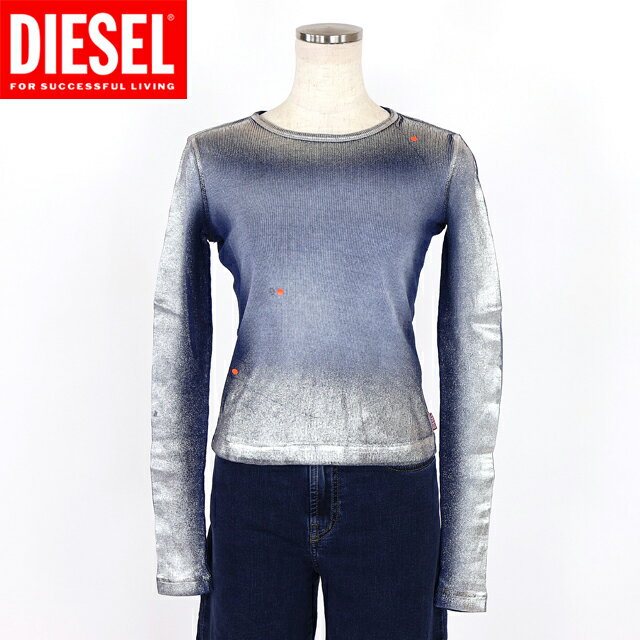 樂天商城 - ディーゼル（DIESEL）レディース 訳あり 長袖Tシャツ ブルー系 T-BANES　ラメ×グラデリブロンT （サイズ/S/M）*cl0017