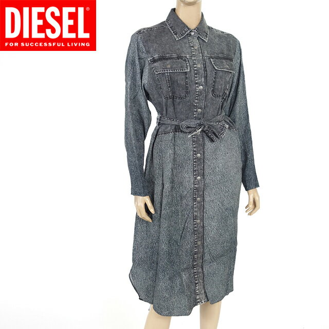 ディーゼル（DIESEL）レディース 訳あり ロングワンピース ブラック系 　シャツワンピース （サイズ/36）*cl0026