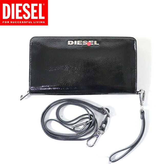 ディーゼル 財布（レディース） ディーゼル（DIESEL）レディース 訳あり 長財布（小銭入れあり） ブラック系 　レザー使い ショルダーベルト・ストラップ付 （サイズ/UNI）*cl3073