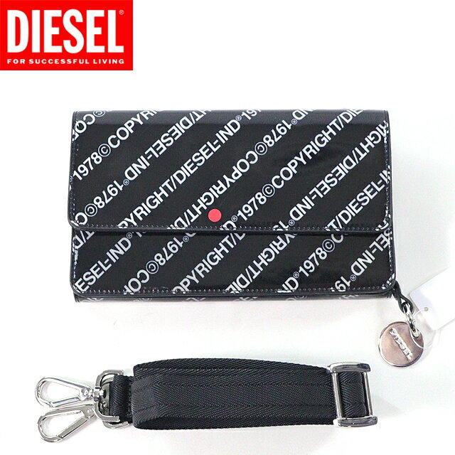 ディーゼル 財布（レディース） ディーゼル（DIESEL）レディース 訳あり 長財布（小銭入れあり） ブラック系 　ロゴプリント ショルダーベルト付き （サイズ/UNI）*cl3075