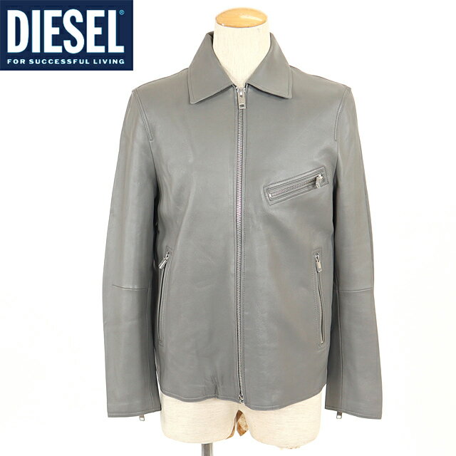 ディーゼル（DIESEL）メンズ 訳あり レザージャケット グレー系 　羊革 ジップアップ （サイズ/S）*cm0026