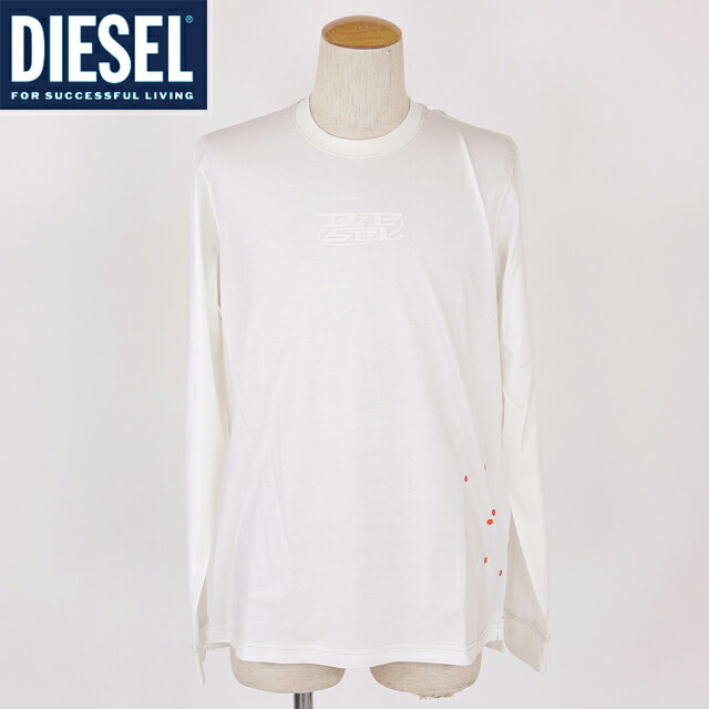 乐天商城 - ディーゼル（DIESEL）メンズ 訳あり Tシャツ 長袖 ホワイト系 T-MUST-LS-SLITS-N ロゴデザインプリントロンT （サイズ/M/XL）*cm0038