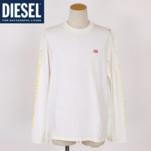乐天商城 - ディーゼル（DIESEL）メンズ 訳あり Tシャツ 長袖 ホワイト系 T-CRANE-LS-R1 フロッキープリントロンT （サイズ/S）*cm0040