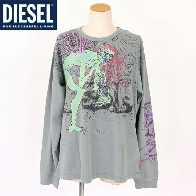 乐天商城 - ディーゼル（DIESEL）メンズ 訳あり Tシャツ 長袖 グレー系 T-BOXT-LS-R12 プリントロンT （サイズ/L）*cm0042