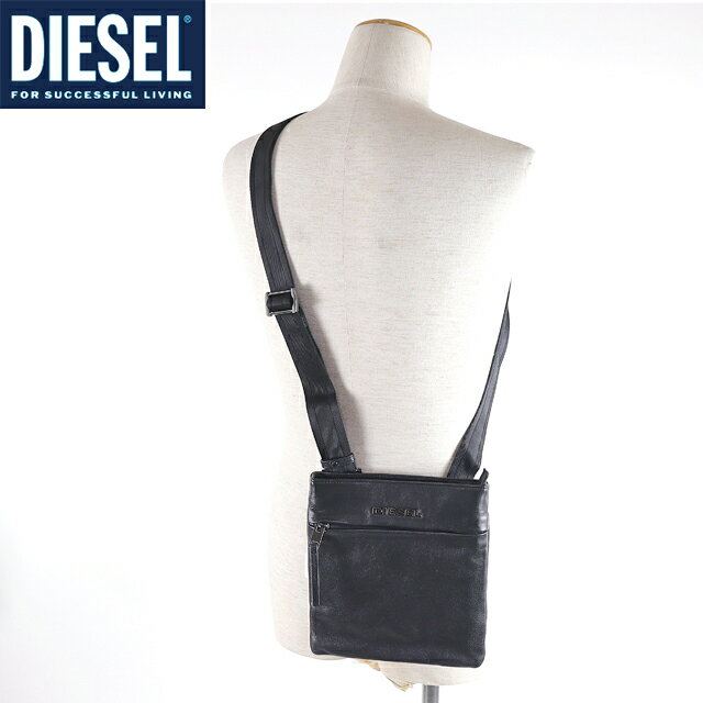 ディーゼル ショルダーバッグ メンズ ディーゼル（DIESEL）メンズ 訳あり ショルダーバッグ ブラック系 　レザー使い ロゴプリント （サイズ/UNI）*cm3170