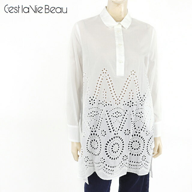 セラビボー（C'est la Vie Beau）レディース 長袖ブラウス ホワイト系 　刺繍柄 （サイズ/9）*cv0046