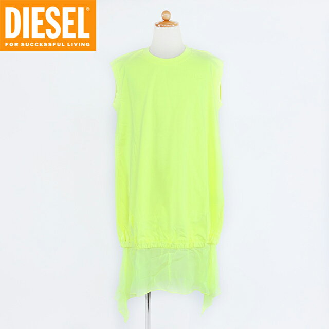 ディーゼル(DIESEL JUNIOR)ジュニア 訳あり ワンピース イエロー系 シフォンスカート切替ノースり (サイズ/8Y)*dk0001