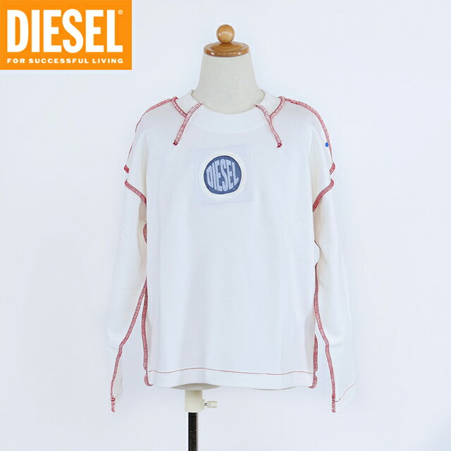 ディーゼル(DIESEL JUNIOR)ジュニア 訳あり スウェット・トレーナー ホワイト系 デニムロゴデザイン切替ラウンドネックトレーナー (サイズ/8Y)...