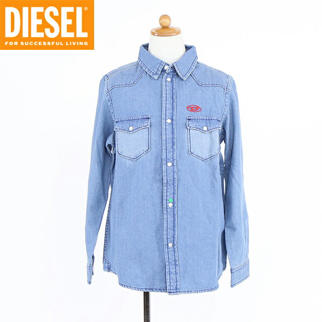 ディーゼル(DIESEL JUNIOR)ジュニア 訳あり シャツ ブルー系 ロゴ刺繍ダンガリーシャツ (サイズ/10Y)*dk0014