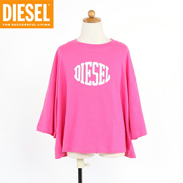 ディーゼル(DIESEL JUNIOR)ジュニア 訳あり Tシャツ ピンク系 ロゴ発泡プリント ビックシルエット (サイズ/12Y)*dk0016