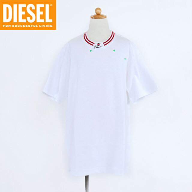 ディーゼル(DIESEL JUNIOR)ジュニア 訳あり Tシャツ ホワイト系 ロゴ刺繍×リブ切替 (サイズ/12Y)*dk0018