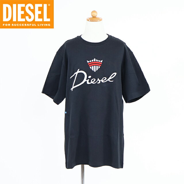 ディーゼル(DIESEL JUNIOR)ジュニア 訳あり Tシャツ ブラック系 ロゴ刺繍 クルーネック (サイズ/12Y)*dk0019