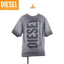 ディーゼル(DIESEL JUNIOR)ジュニア 訳あり Tシャツ グレー系 ロゴプリント×デザインカット ウオシュ加工 (サイズ/8Y)*dk0021