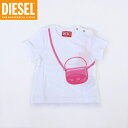 ディーゼル(DIESEL BABY)ベビー 訳あり Tシャツ ホワイト系 すそチュール切替×ロゴBAGプリント (サイズ/24M-36M)*dk0025