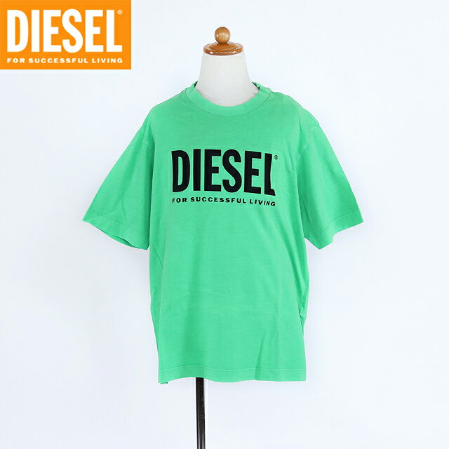 ディーゼル(DIESEL JUNIOR)ジュニア 訳あり Tシャツ グリーン系 ロゴプリント クルーネック (サイズ/8Y)*dk0029