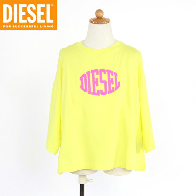 ディーゼル(DIESEL JUNIOR)ジュニア 訳あり Tシャツ イエロー系 ロゴ発泡プリント ビックシルエット (サイズ/12Y)*dk0039