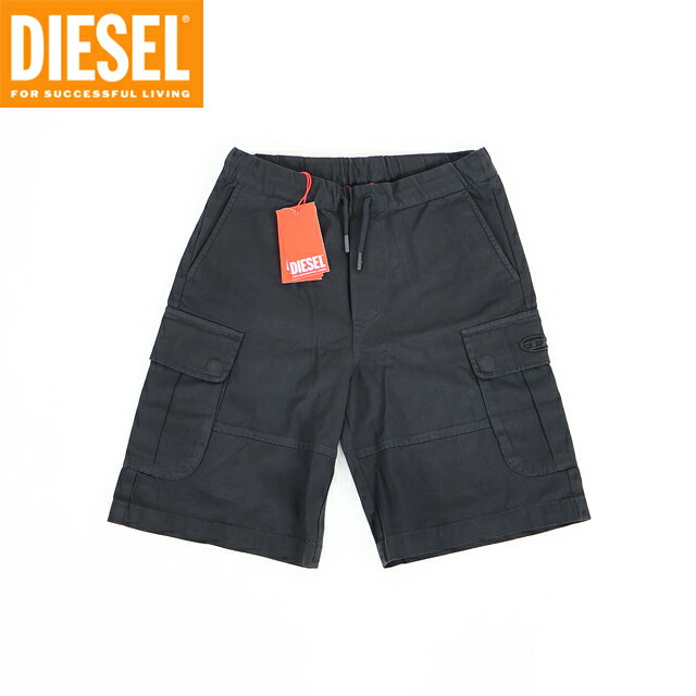 ディーゼル(DIESEL JUNIOR)ジュニア 訳あり パンツ ブラック系 PIBAR ロゴ刺繍 ハーフカラーパンツ (サイズ/12Y)*dk0052