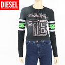 ディーゼル(DIESEL)レディース 訳あり 長袖Tシャツ ブラック系 袖ボーダー切替 プロッキープリント プルオーバー (サイズ/S)*dl0006