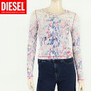 ディーゼル(DIESEL)レディース 訳あり 長袖Tシャツ マルチカラー系 総柄プリントリブ ロゴ刺繍 (サイズ/S)*dl0007