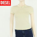 ディーゼル(DIESEL)レディース 訳あり 半袖Tシャツ 無地 ベージュ系 フロント切替 袖ロゴ刺繍 クルーネック (サイズ/S)*dl0009