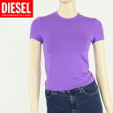 ディーゼル(DIESEL)レディース 訳あり 半袖Tシャツ 無地 パープル系 フロント切替 袖ロゴ刺繍 クルーネック (サイズ/S)*dl0010