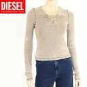ディーゼル(DIESEL)レディース 訳あり カットソー ブラウン系 ウォッシュ加工 首元にロゴプレート (サイズ/S/L)*dl0011