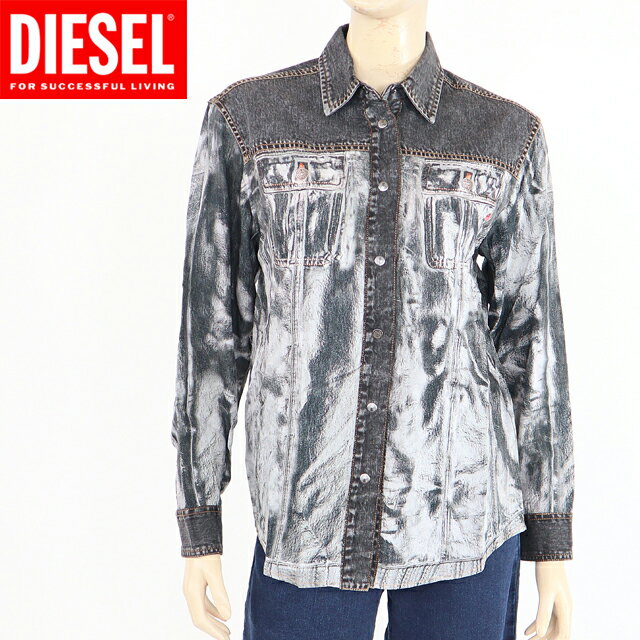 ディーゼル（DIESEL）レディース 訳あり 長袖シャツ グレー系 デニムシャツ柄プリント （サイズ/38）*dl0027