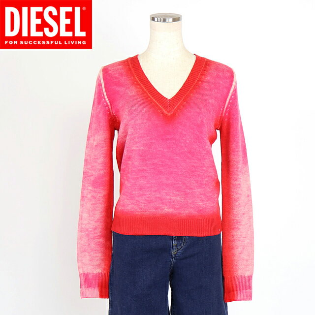 V-Neck - ディーゼル（DIESEL）レディース 訳あり 半袖ニット Vネック ピンク系 赤×ピンク 　M-KOS グラデーション （サイズ/M）*dl0105